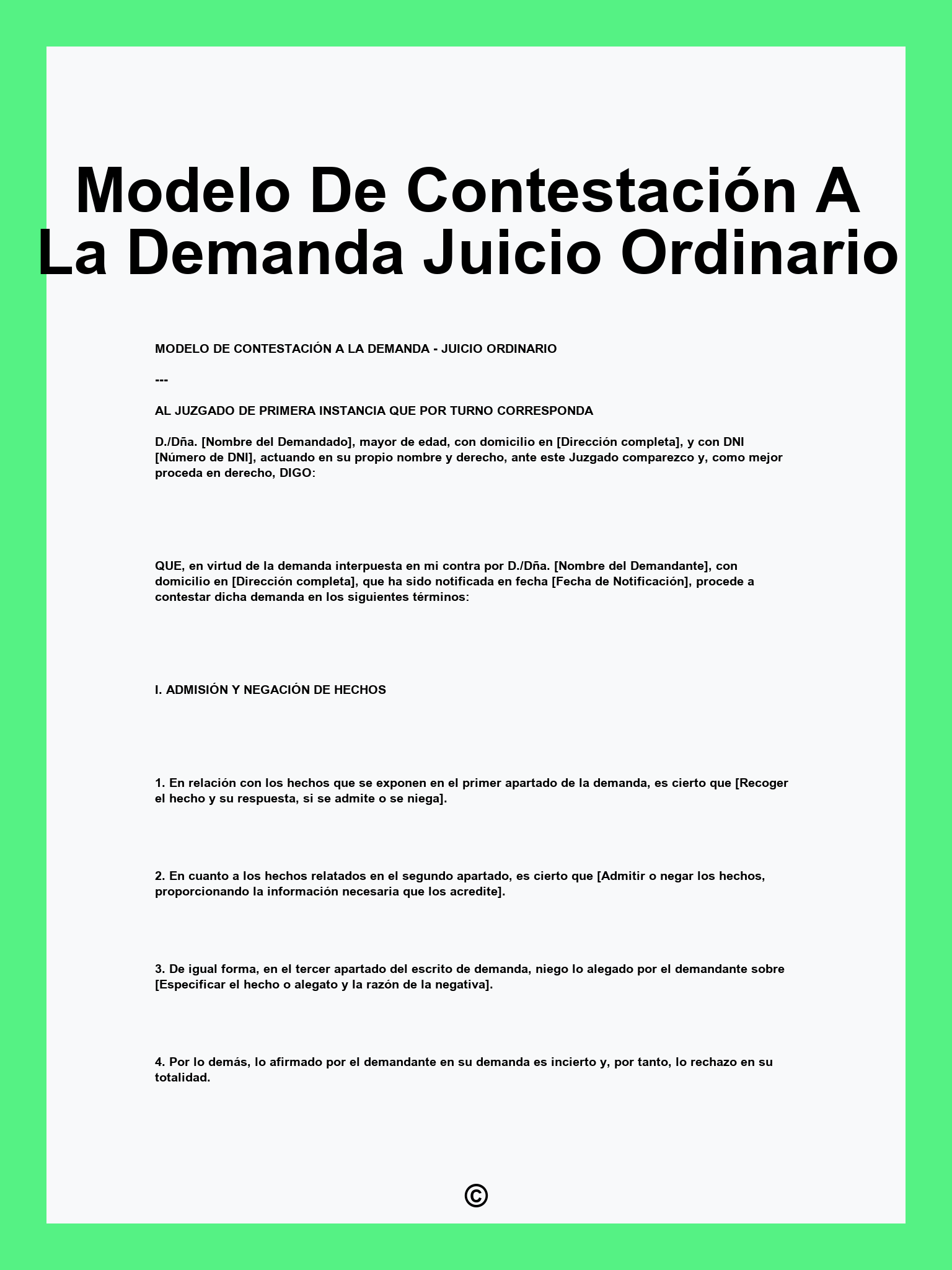 Modelo De Contestación A La Demanda Juicio Ordinario