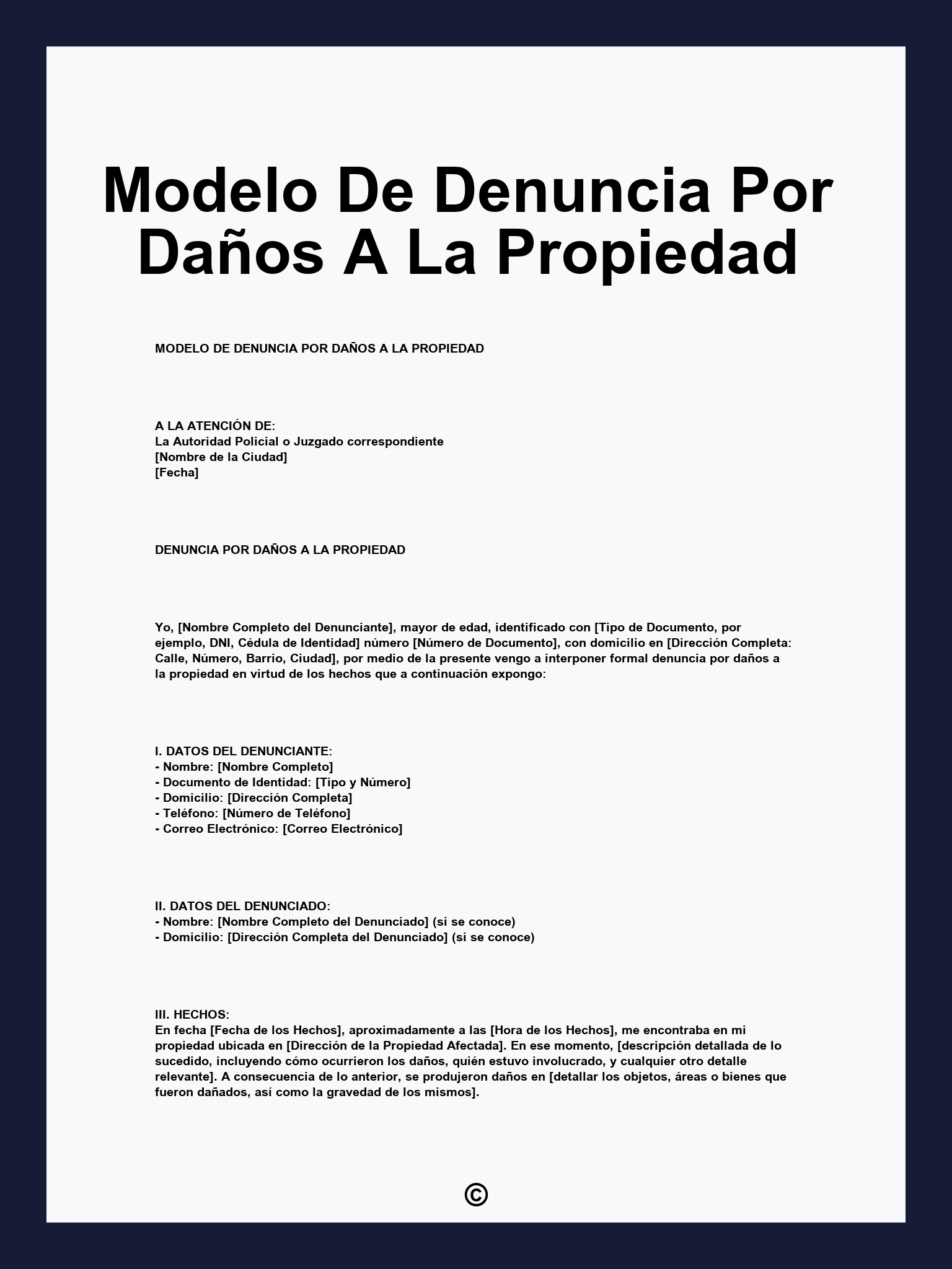 Modelo De Denuncia Por Daños A La Propiedad