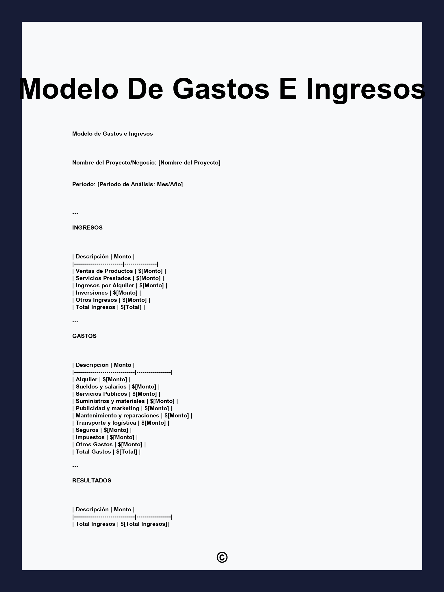 Modelo De Gastos E Ingresos