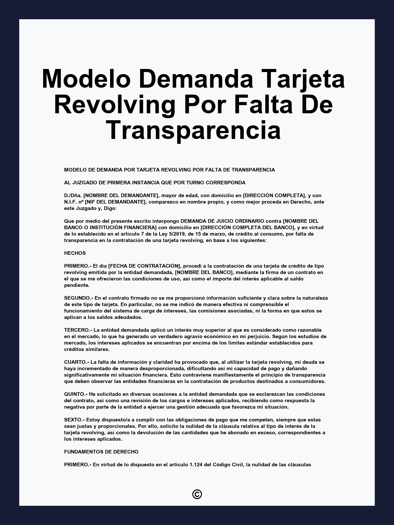 Modelo Demanda Tarjeta Revolving Por Falta De Transparencia