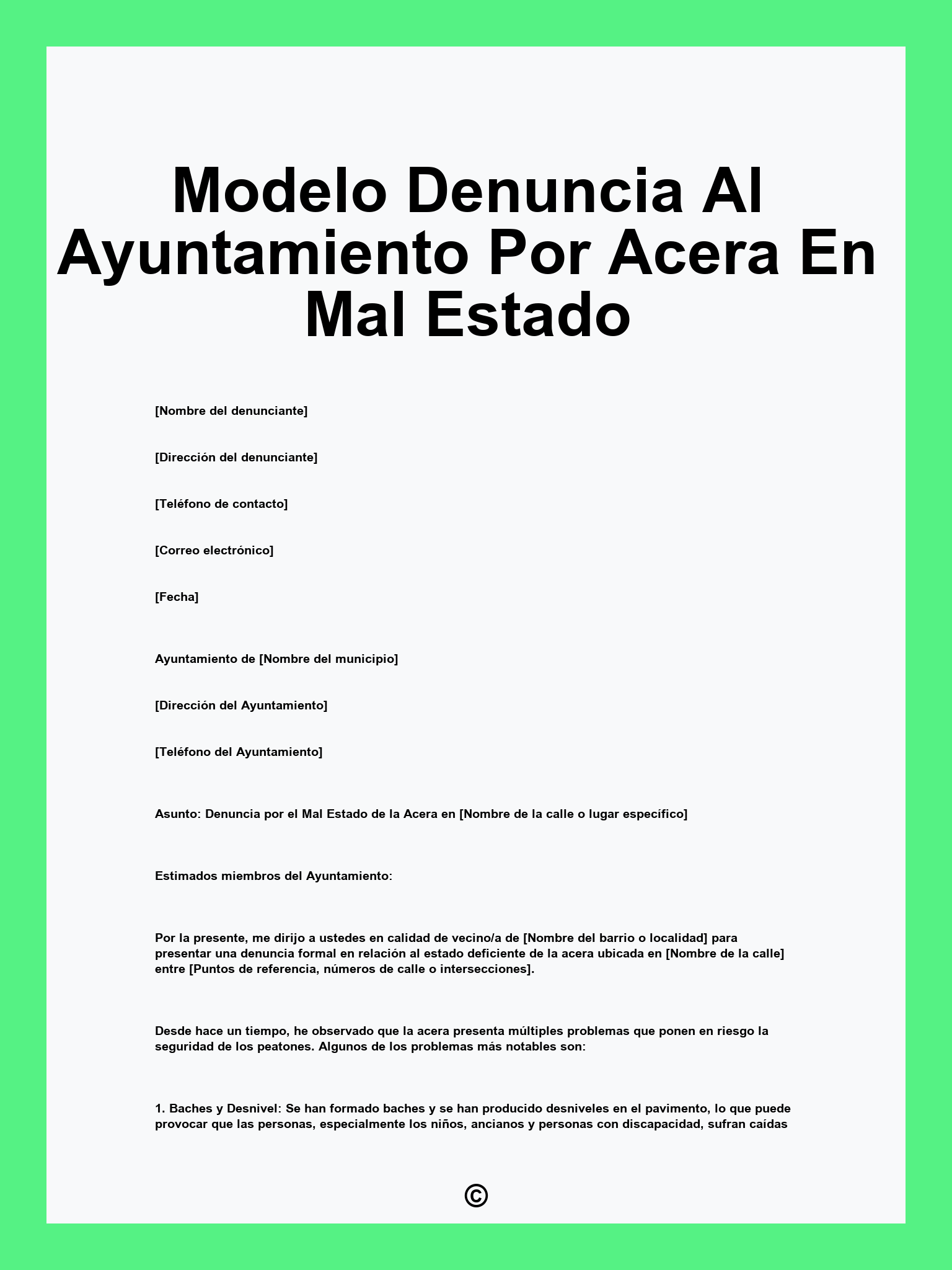 Modelo Denuncia Al Ayuntamiento Por Acera En Mal Estado