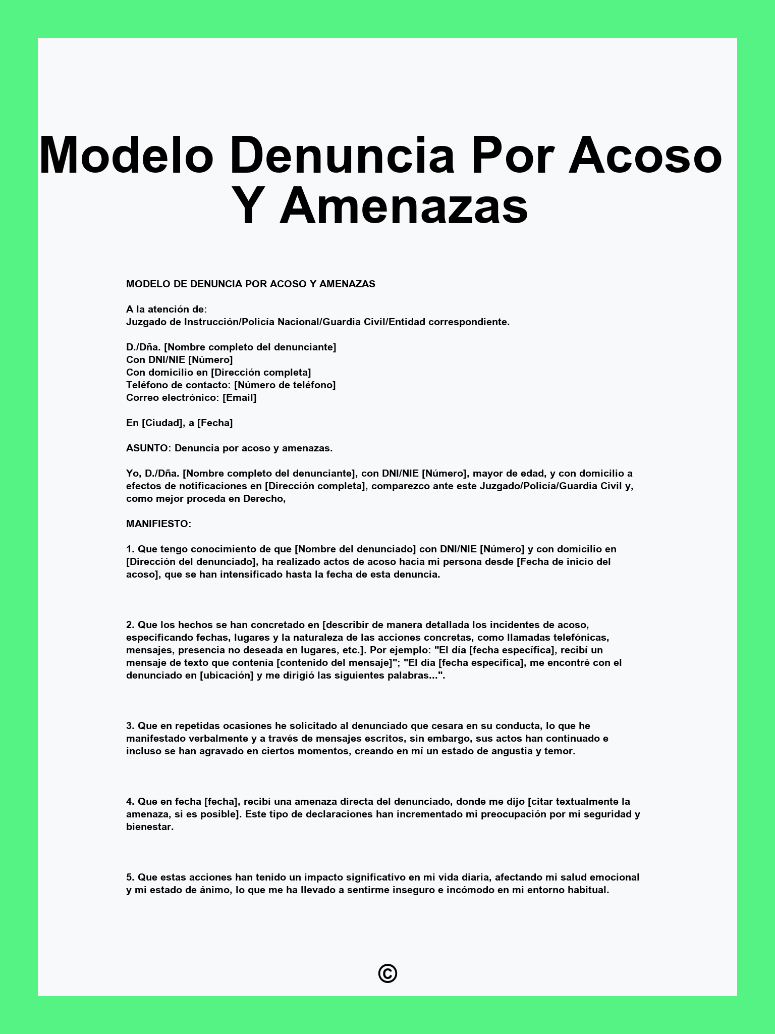 Modelo Denuncia Por Acoso Y Amenazas