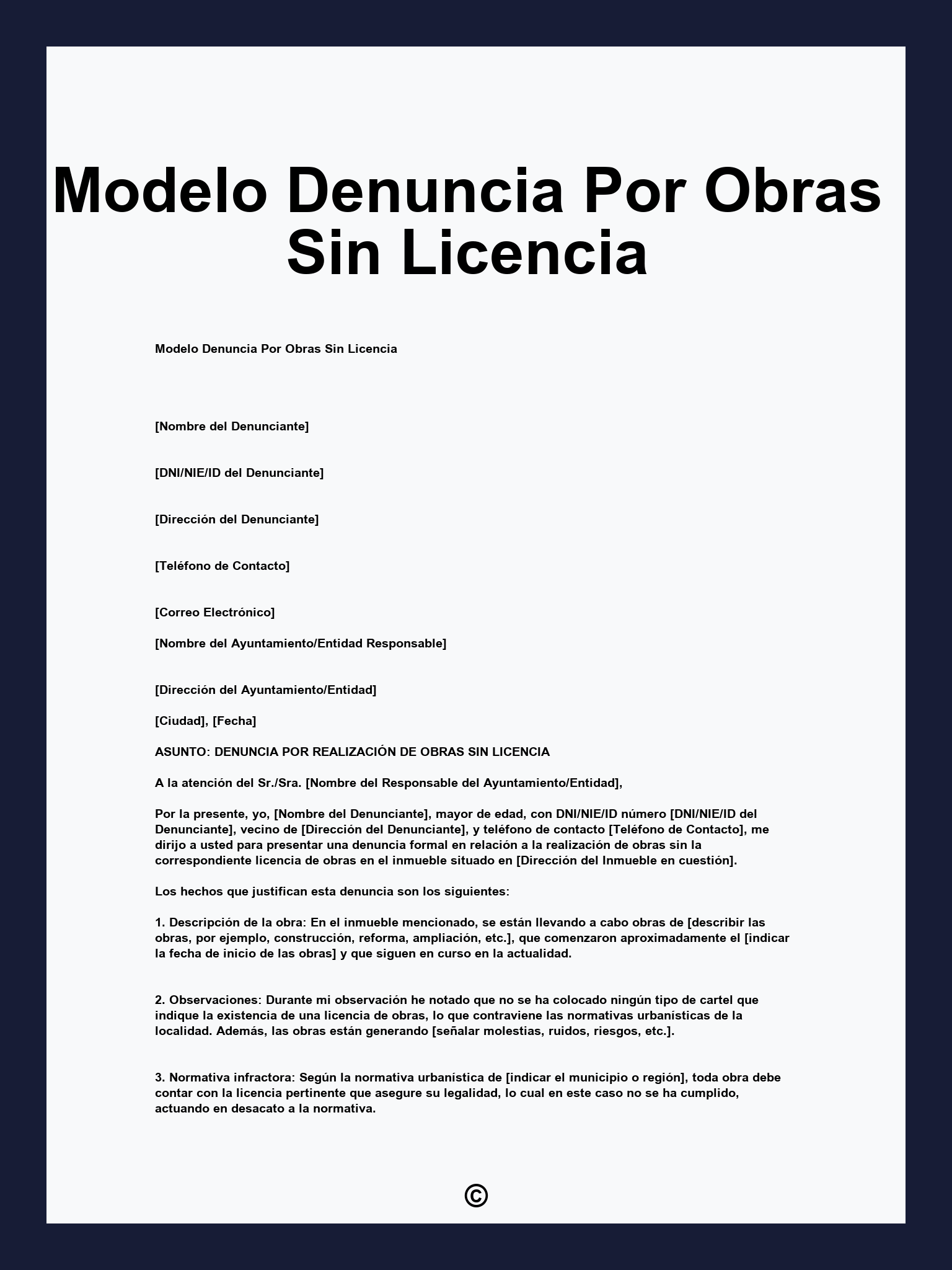 Modelo Denuncia Por Obras Sin Licencia