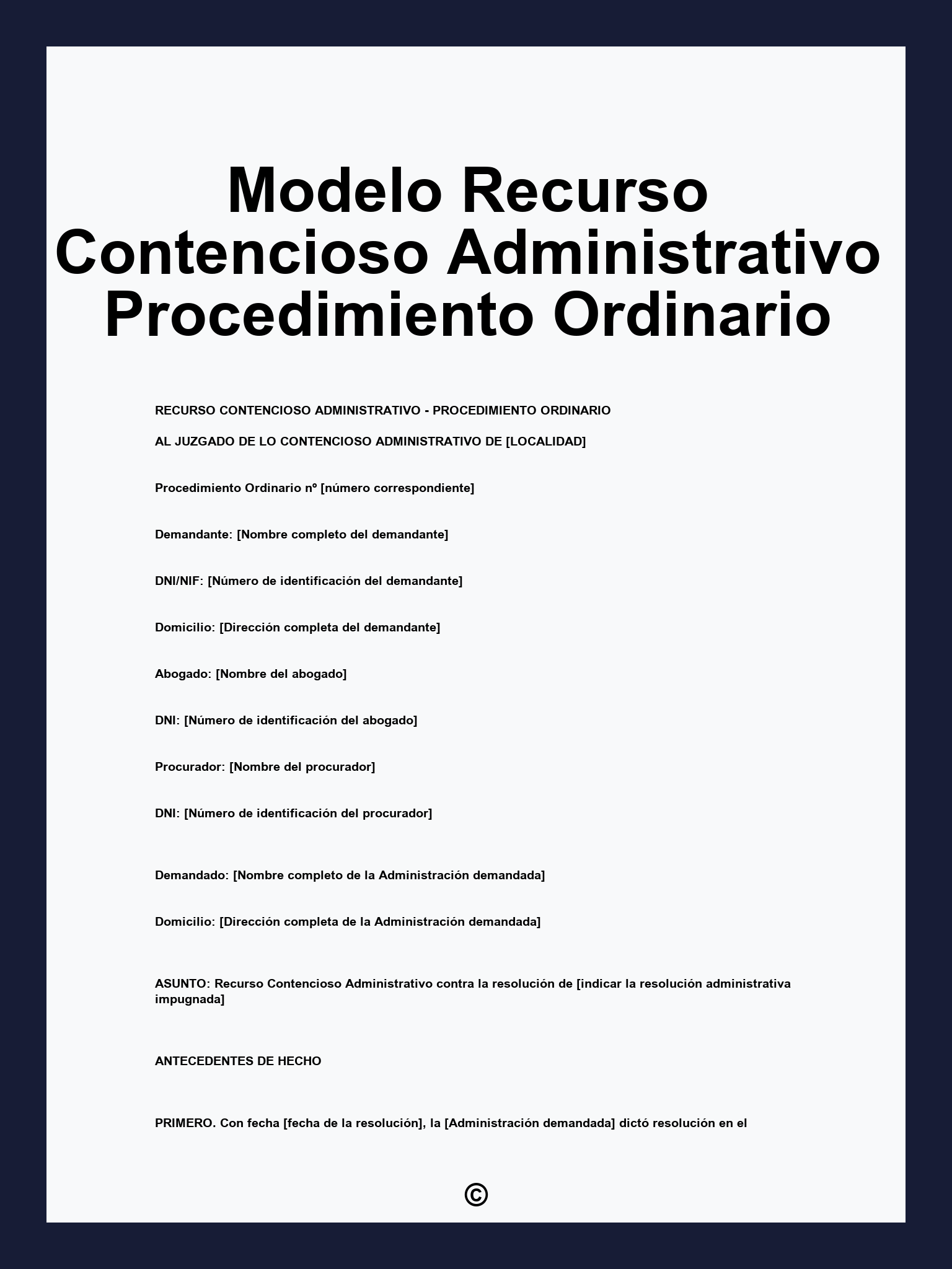 Modelo Recurso Contencioso Administrativo Procedimiento Ordinario