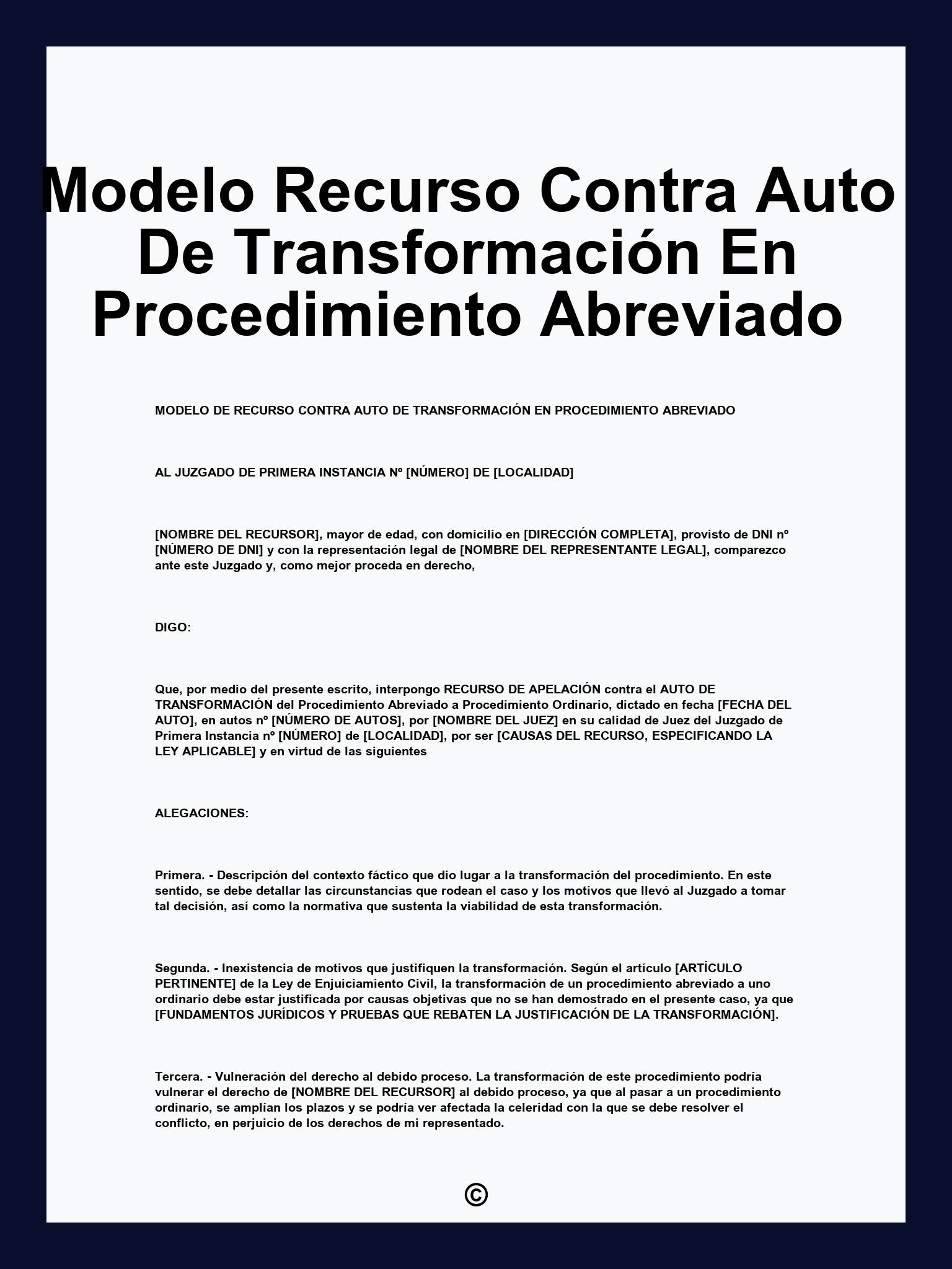 Modelo Recurso Contra Auto De Transformación En Procedimiento Abreviado
