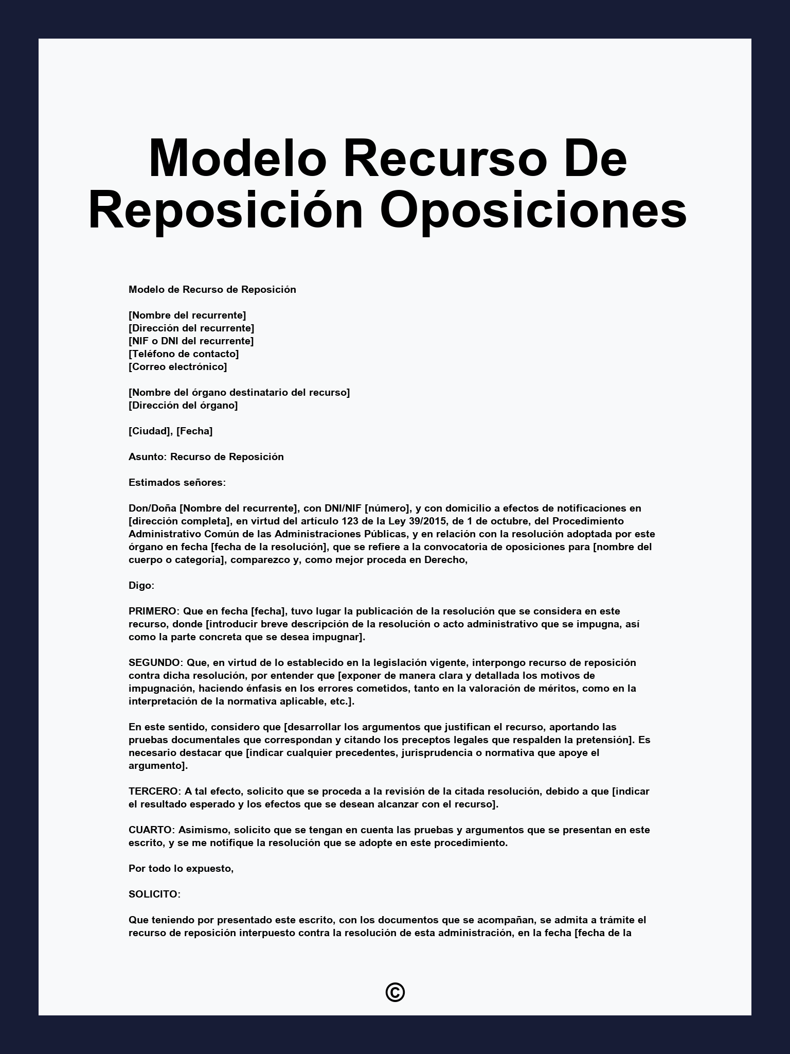 Modelo Recurso De Reposición Oposiciones