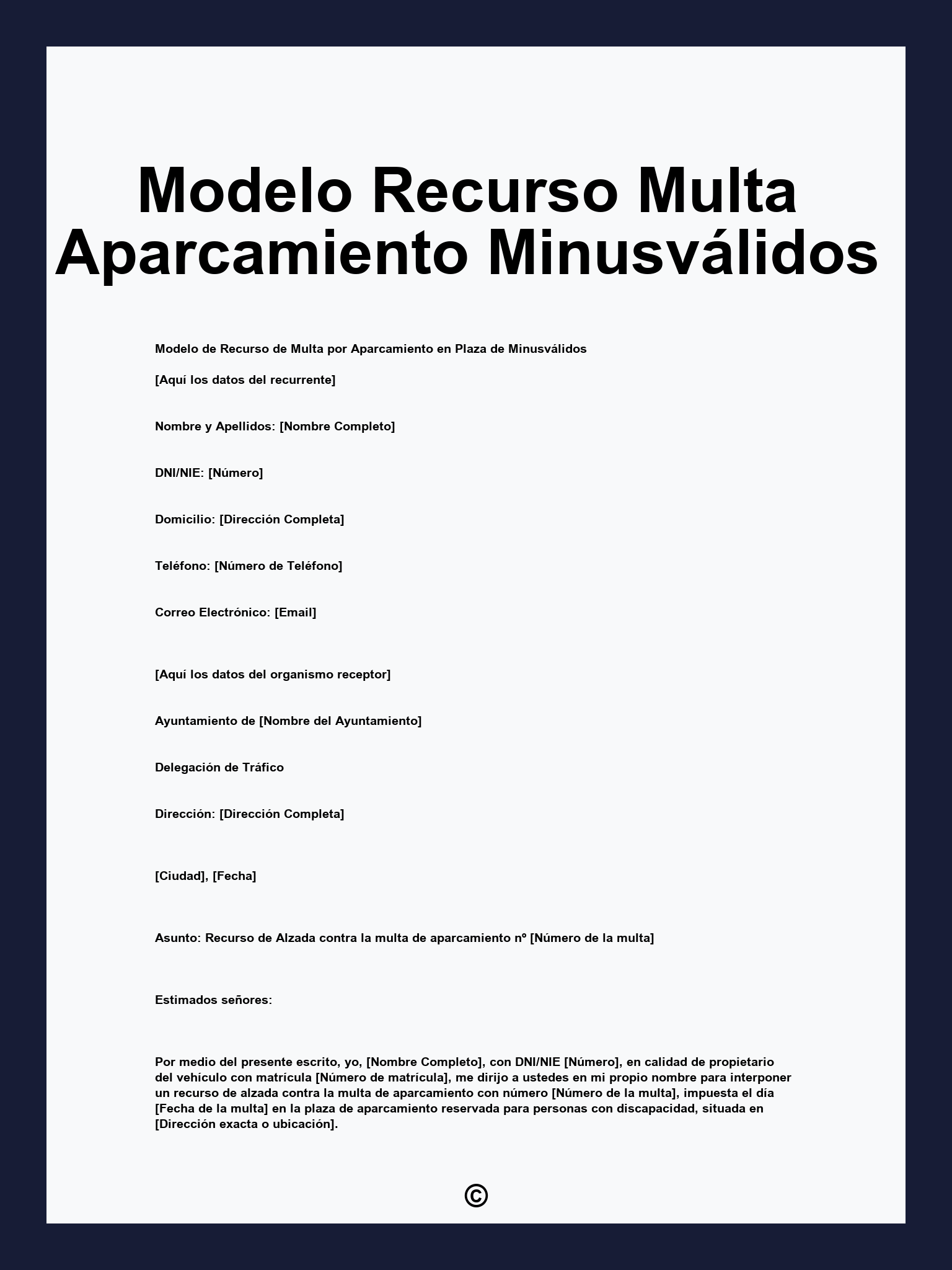 Modelo Recurso Multa Aparcamiento Minusválidos