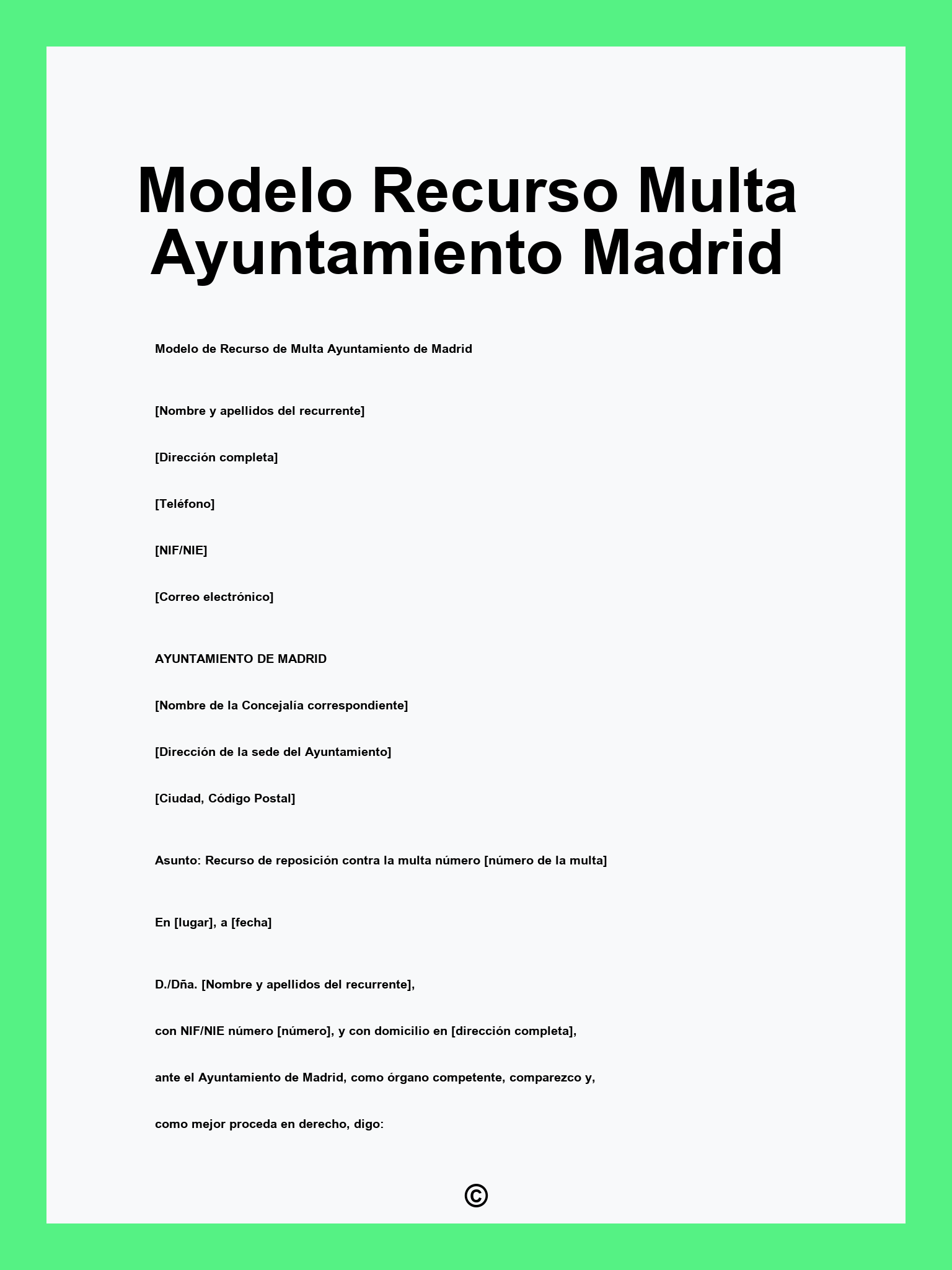 Modelo Recurso Multa Ayuntamiento Madrid
