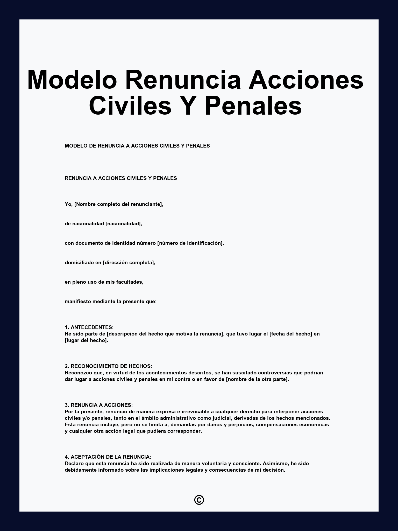 Modelo Renuncia Acciones Civiles Y Penales