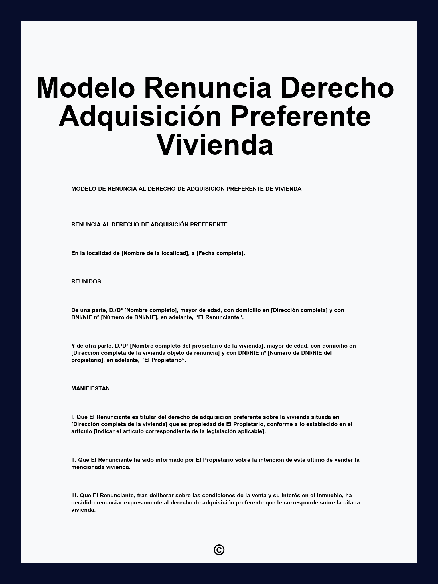 Modelo Renuncia Derecho Adquisición Preferente Vivienda